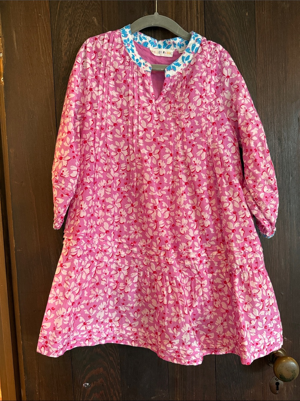 Roller Rabbit Pink Floral Kids Casual Dress with Blue-Trim Collar